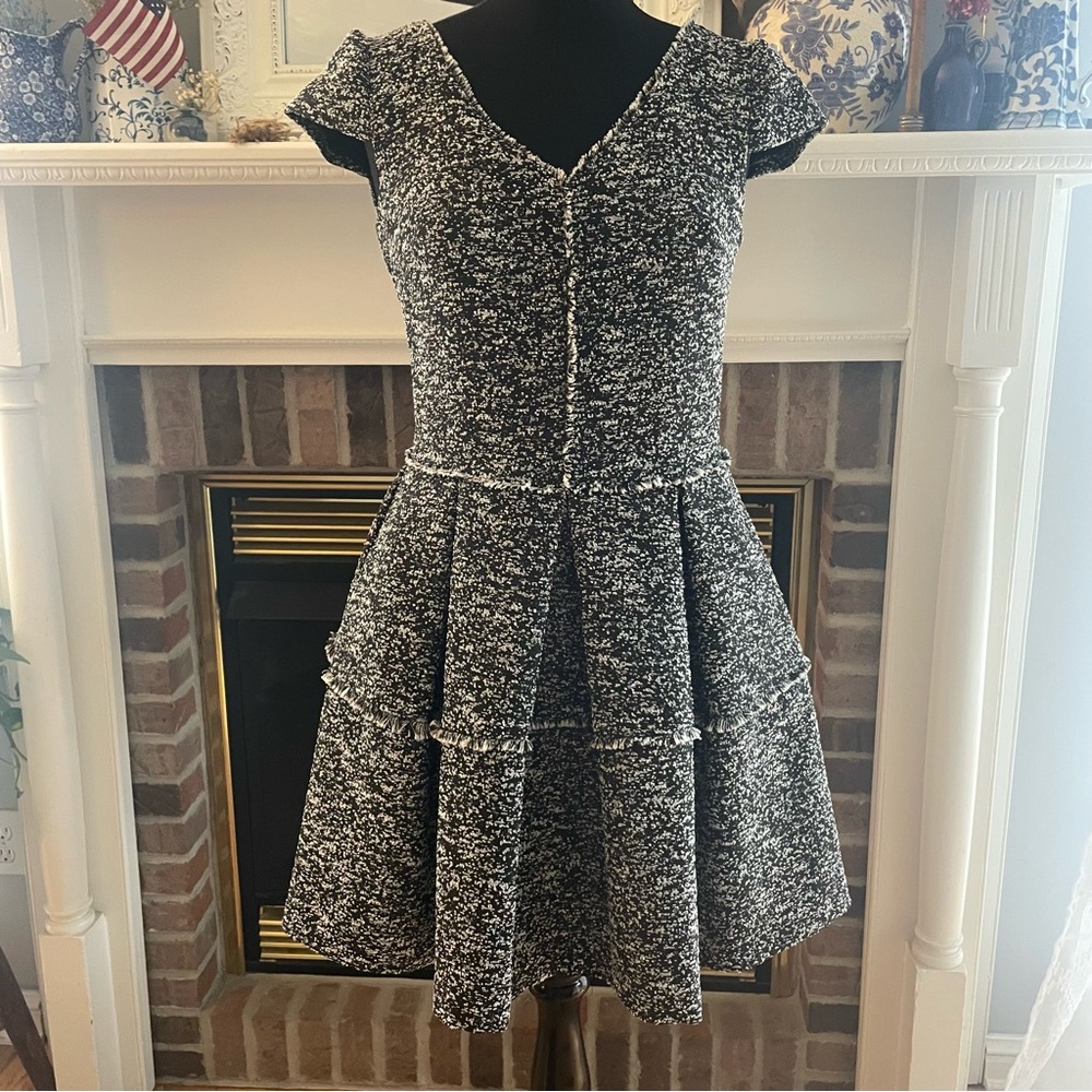 Betsey Johnson Black and White Boucle Fit and Flare Dress Size 2